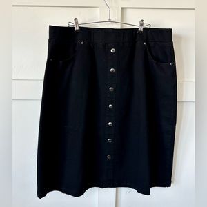 🌶️ NWOT Appleseed’s Black Liberty Knit Denim Button-Front Midi Skirt.